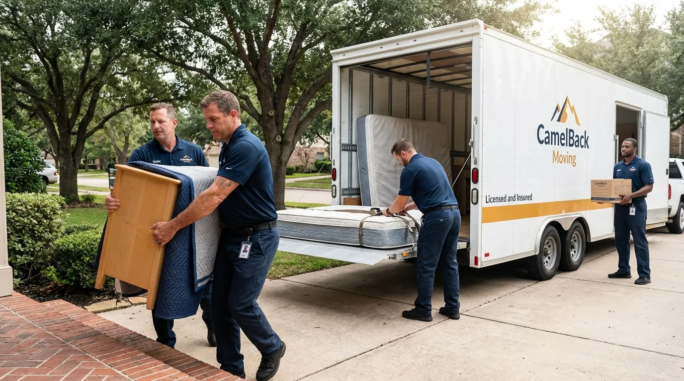 Crew loading residential truck for cross-state move from Middlebury, IN